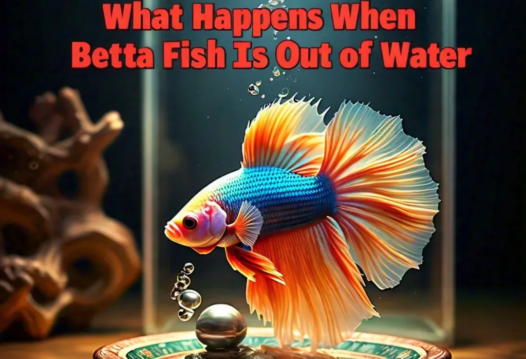 What Happens When Betta Fish Is Out of Water text with blue betta