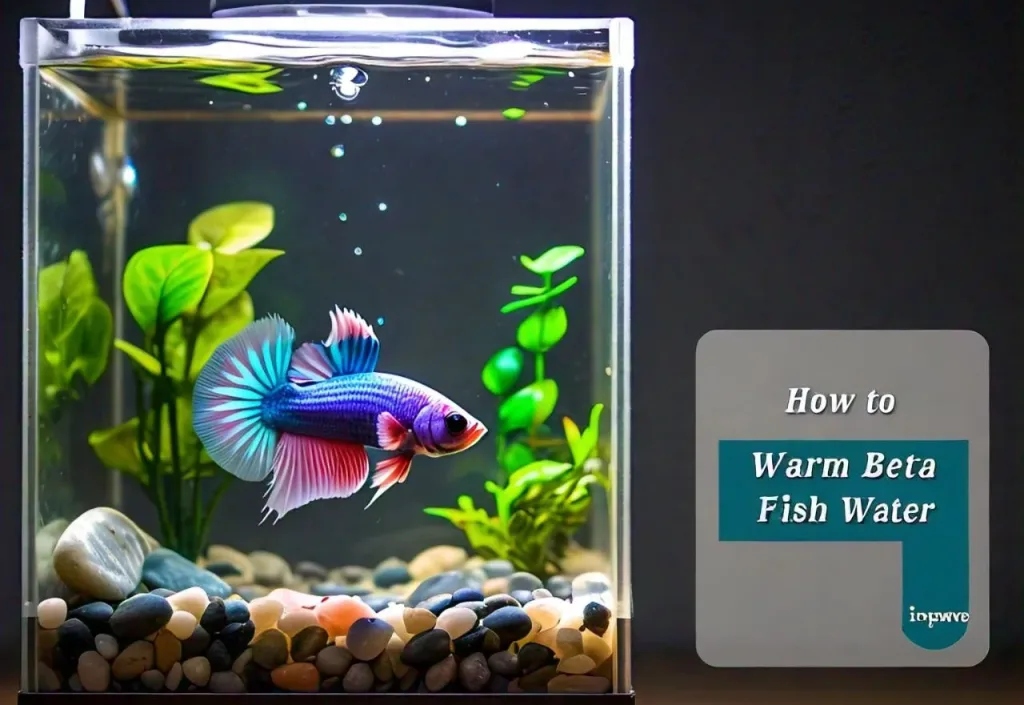 Warm Betta Fish Water: text with propel betta in decorated tank