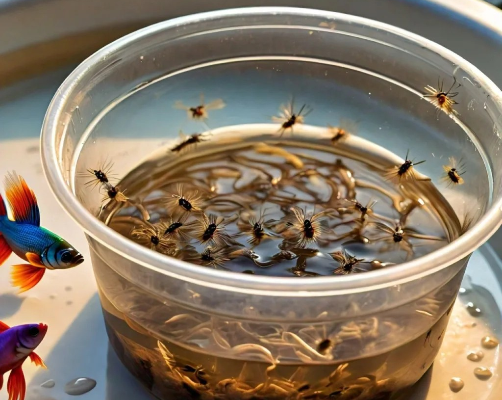 mosquito larvae in small plastic cup
