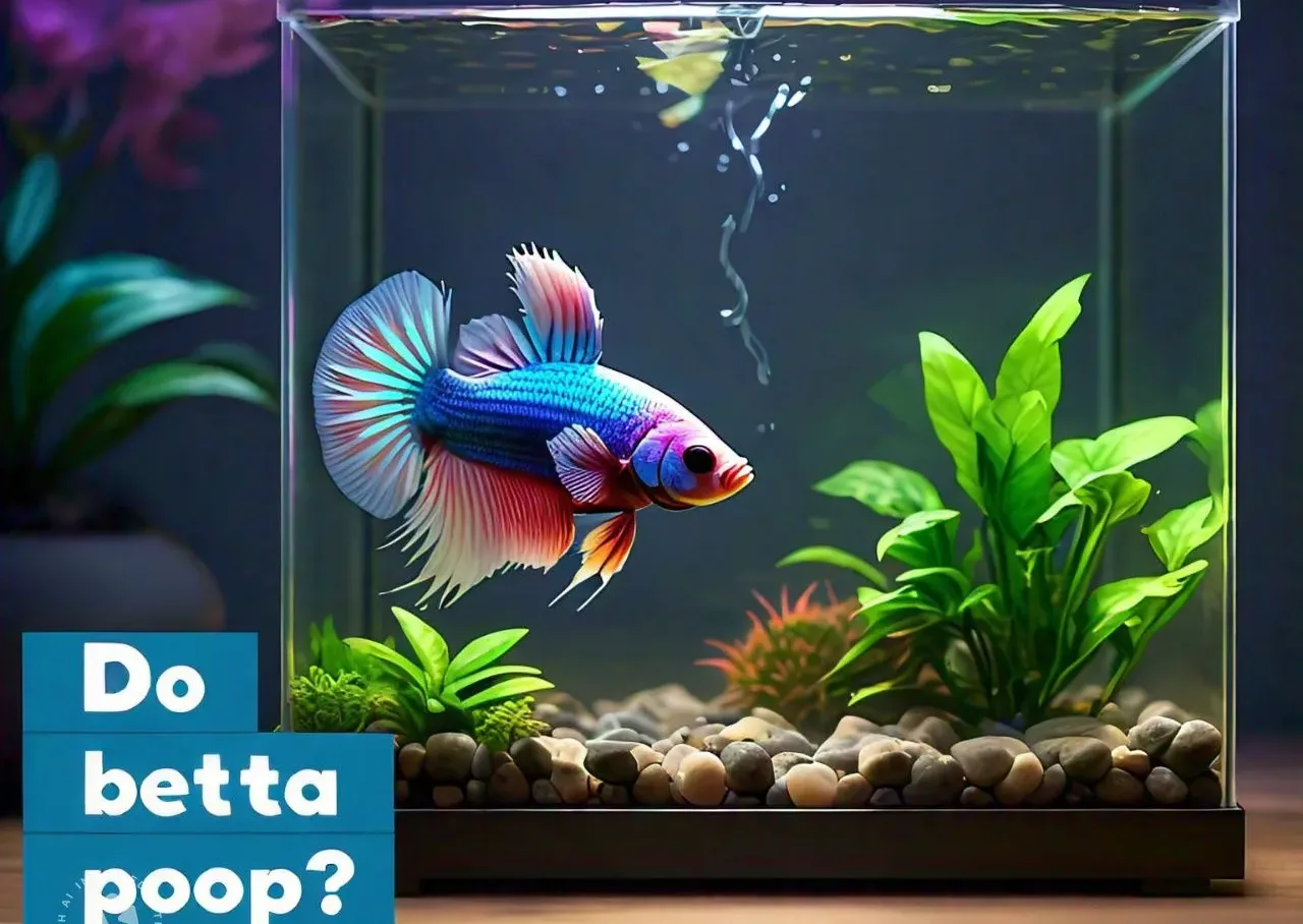 do betta poop? text with blue betta in aquarium