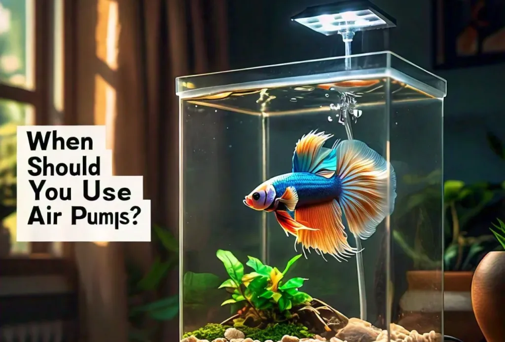 When Should You Use Air Pumps? text with blue betta